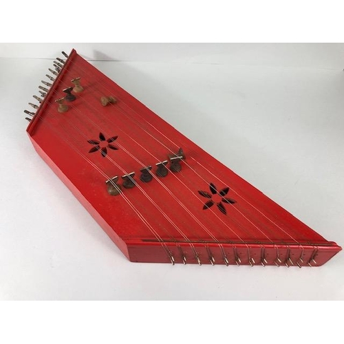 238 - Vintage Zither, Chinese small size Zither with red lacquer finish approximately 60cm with case