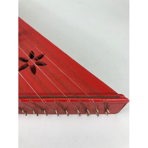 238 - Vintage Zither, Chinese small size Zither with red lacquer finish approximately 60cm with case