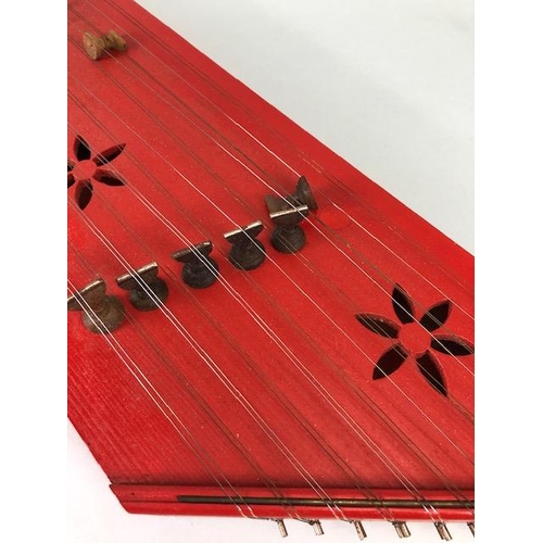 238 - Vintage Zither, Chinese small size Zither with red lacquer finish approximately 60cm with case