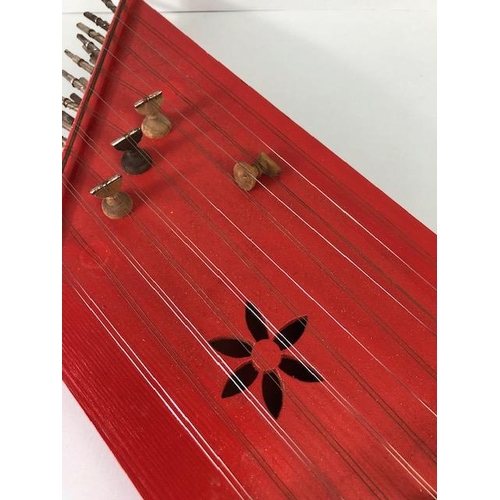 238 - Vintage Zither, Chinese small size Zither with red lacquer finish approximately 60cm with case