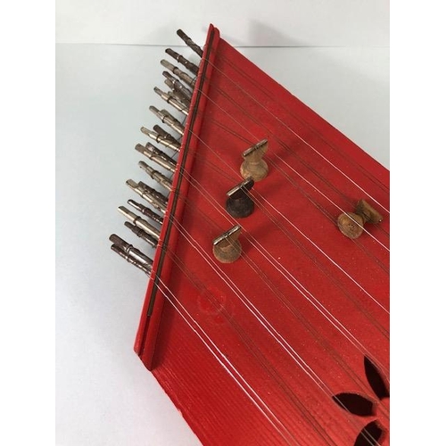 238 - Vintage Zither, Chinese small size Zither with red lacquer finish approximately 60cm with case