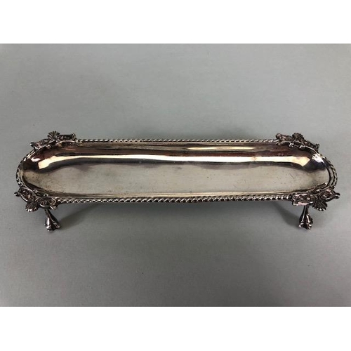 3 - Silver hallmarked pin or pen tray on ball and claw feet with rope edge detailing hallmarked for Birm... 