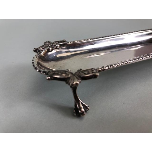 3 - Silver hallmarked pin or pen tray on ball and claw feet with rope edge detailing hallmarked for Birm... 