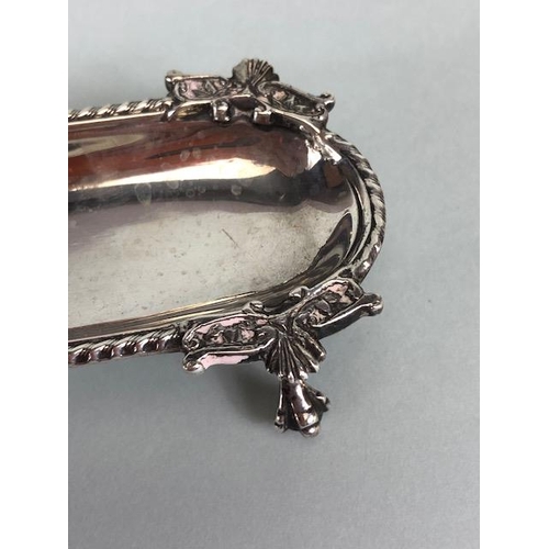 3 - Silver hallmarked pin or pen tray on ball and claw feet with rope edge detailing hallmarked for Birm... 