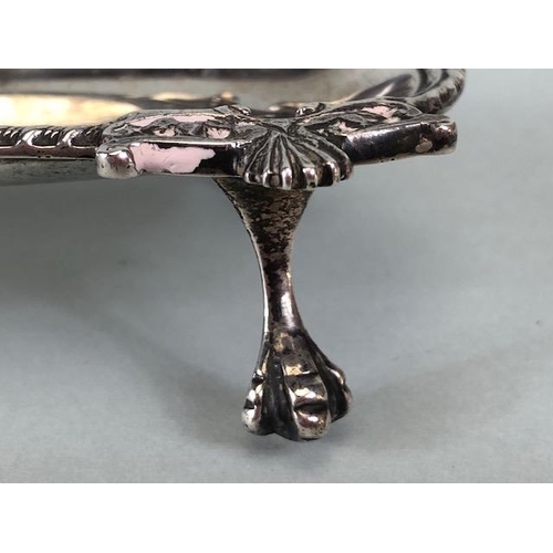 3 - Silver hallmarked pin or pen tray on ball and claw feet with rope edge detailing hallmarked for Birm... 