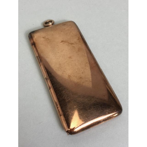 36 - 9ct Rose Gold Cigarette case with hinged sprung lid and loop to add to a chain approx 4 x 8.5cm & 55... 