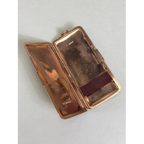 36 - 9ct Rose Gold Cigarette case with hinged sprung lid and loop to add to a chain approx 4 x 8.5cm & 55... 