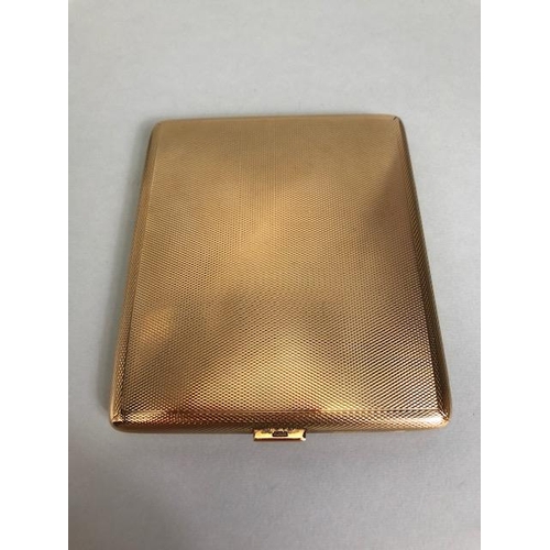 37 - 9ct Gold Cigarette case with hinged and sprung lid, engine turned decoration front and back maker W.... 