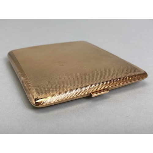 37 - 9ct Gold Cigarette case with hinged and sprung lid, engine turned decoration front and back maker W.... 