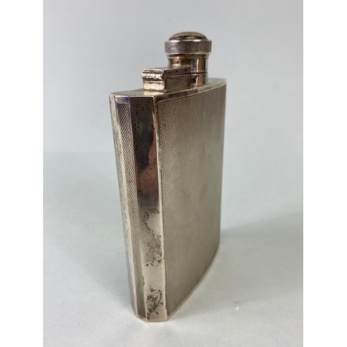 39 - Silver hallmarked Hip flask with engine turned decoration and twist down lid hallmarked for Sheffiel... 