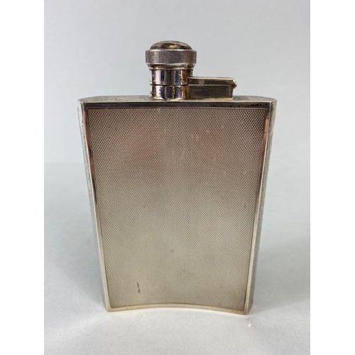 39 - Silver hallmarked Hip flask with engine turned decoration and twist down lid hallmarked for Sheffiel... 