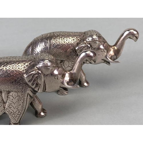 40 - Pair of White metal possibly Indian Silver Elephants each approx 4cm tall and total weight 245g