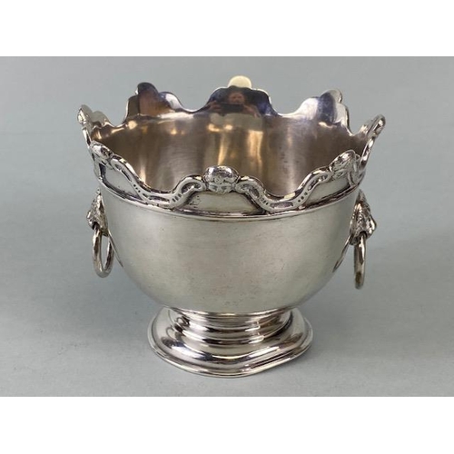 41 - Victorian Silver Hallmarked bowl with twin Lion head handles on stepped base with cherub decoration ... 