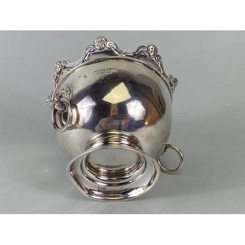 41 - Victorian Silver Hallmarked bowl with twin Lion head handles on stepped base with cherub decoration ... 