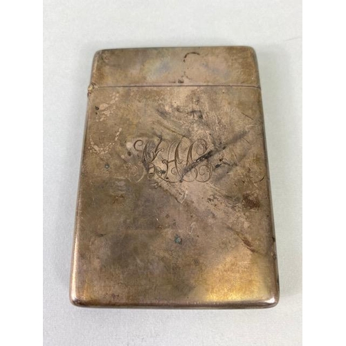 43 - Silver hallmarked card case with monogram and good hinged lid approx 6.5 x 9.5 and 74g