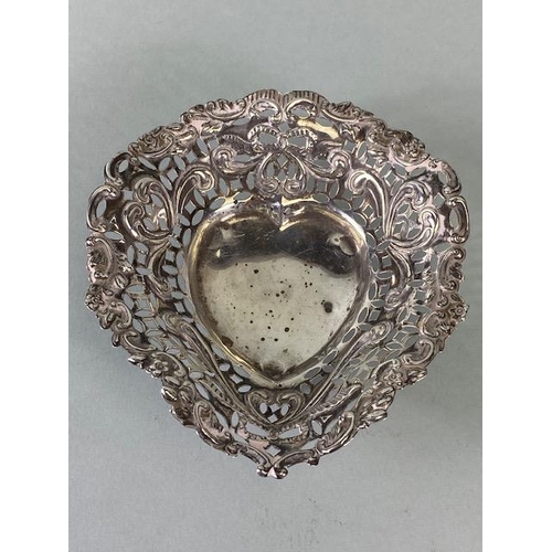 44 - Pair of Silver hallmarked Bon Bon dishes of Heart shapes and pierced design approx 11 x 10cm and 65g