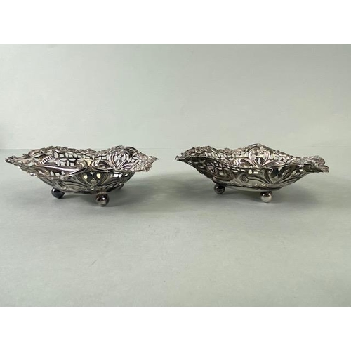 44 - Pair of Silver hallmarked Bon Bon dishes of Heart shapes and pierced design approx 11 x 10cm and 65g