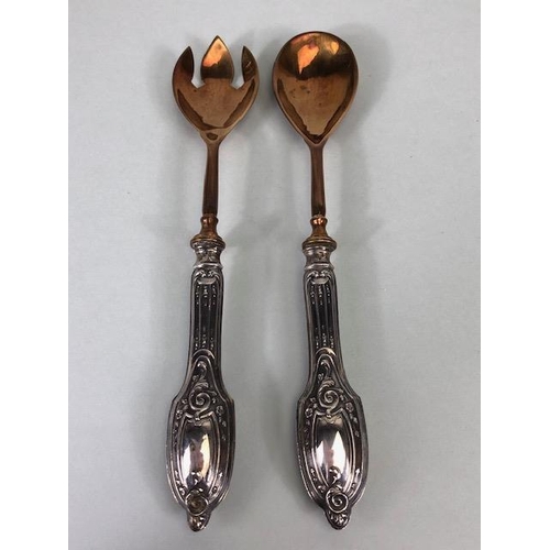 45 - Silver handled and boxed Salad servers, long handled spoon and fork