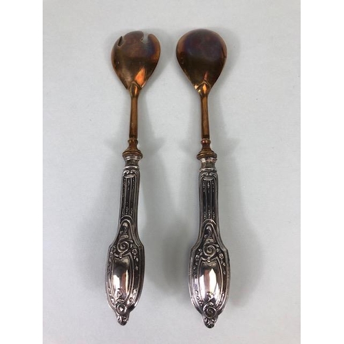 45 - Silver handled and boxed Salad servers, long handled spoon and fork