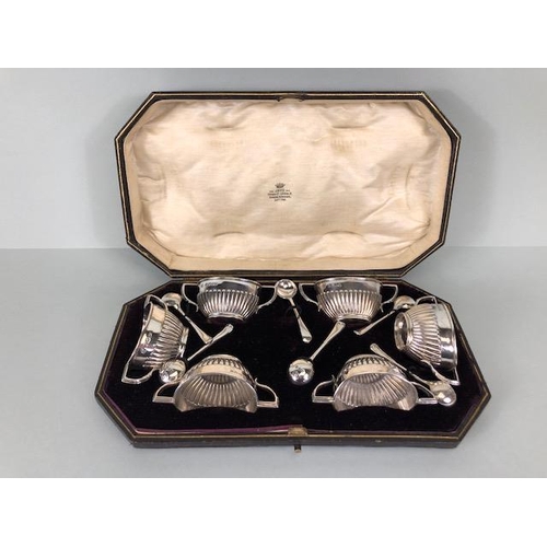 47 - Victorian Silver hallmarked and cased set of Six Salts with Silver spoons Hallmarked for Sheffield 1... 