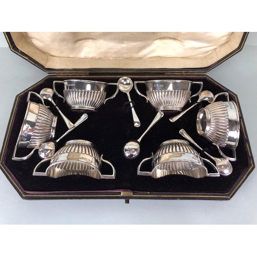 47 - Victorian Silver hallmarked and cased set of Six Salts with Silver spoons Hallmarked for Sheffield 1... 