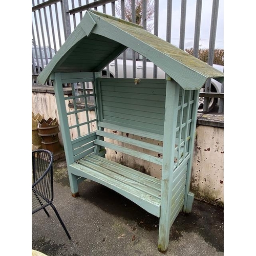 512 - Painted wooden canopied garden bench