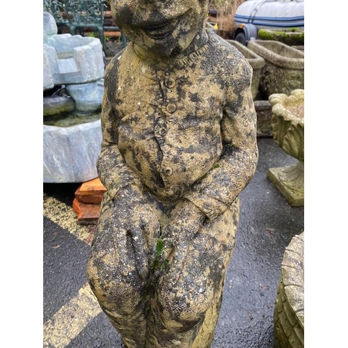 513 - Garden figure of an elf sitting on a log, approx 96cm tall