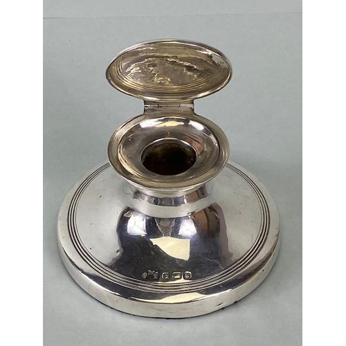 52 - Two Silver Hallmarked circular inkwells with hinged lids the largest 10.5cm in diameter