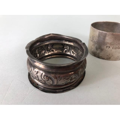 53 - Hallmarked silver items to include four napkin rings (total weight approx 182g)