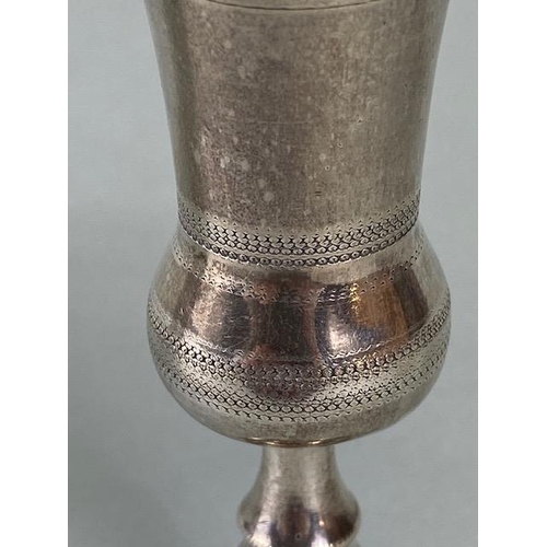 54 - Kiddush Silver cups the tallest with silver hallmarks for maker J Zeving (or Joseph Zweig) the other... 