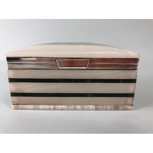 59 - Art Deco Agate and Silver Lidded and hinged box stamped for Asprey London and Silver hallmarked for ... 