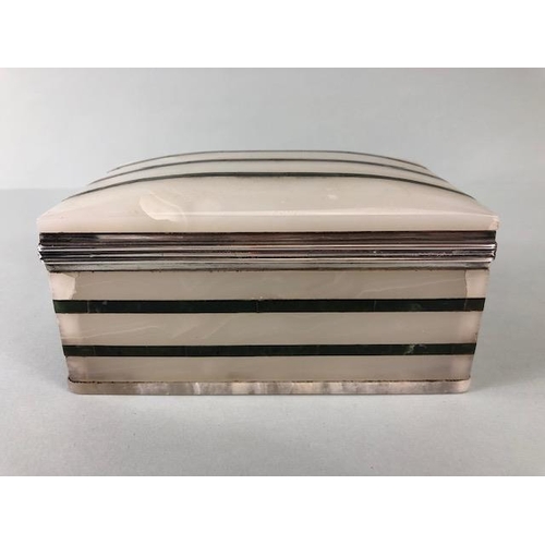 59 - Art Deco Agate and Silver Lidded and hinged box stamped for Asprey London and Silver hallmarked for ... 