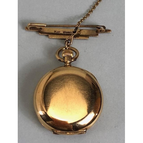 62 - 18k OMEGA fob watch, cased diameter, 26mm, with a 9ct gold suspension brooch total weight approx 20.... 