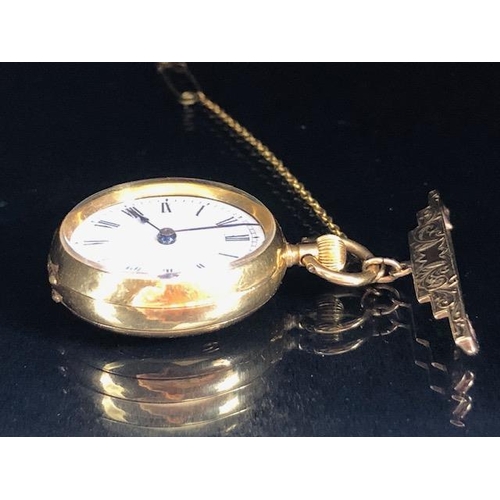 62 - 18k OMEGA fob watch, cased diameter, 26mm, with a 9ct gold suspension brooch total weight approx 20.... 