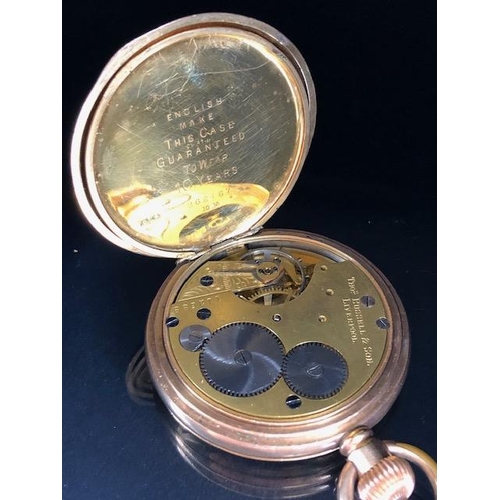 72 - 9ct rolled gold full hunter pocket watch late 19th/early 20thC. Inside case serial number 262467, En... 