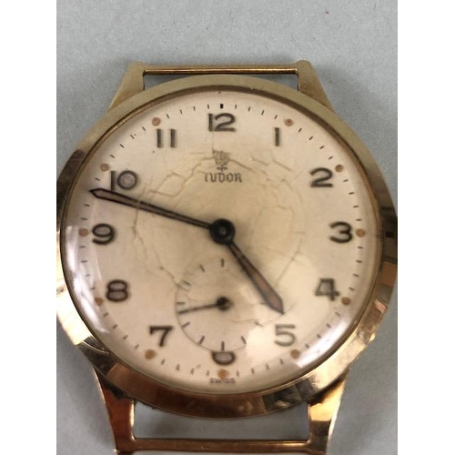 78 - Tudor  by ROLEX wristwatch with untested Gold case Roman numerals and subsidiary seconds dial. Railw... 