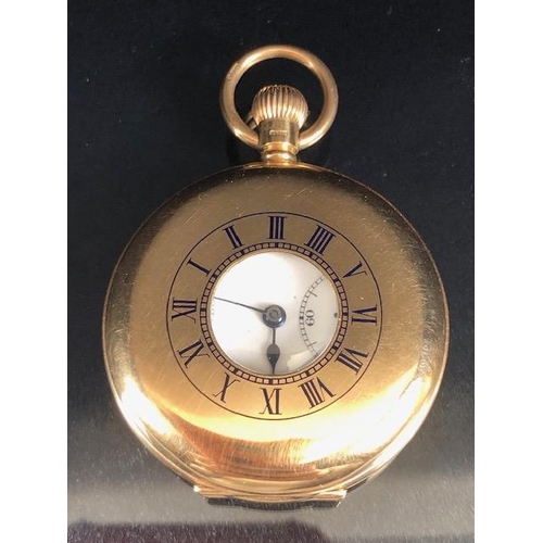 83 - 9CT GOLD J W BENSON of London HALF HUNTER POCKET WATCH, Roman Numerals, Subsidiary dial at 6 o'clock... 