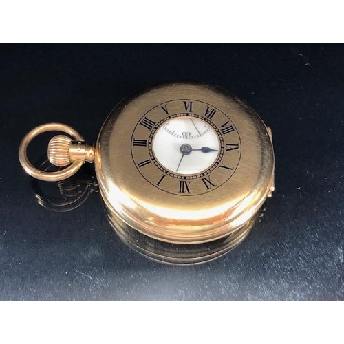 83 - 9CT GOLD J W BENSON of London HALF HUNTER POCKET WATCH, Roman Numerals, Subsidiary dial at 6 o'clock... 