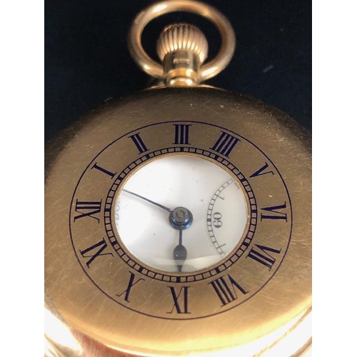 83 - 9CT GOLD J W BENSON of London HALF HUNTER POCKET WATCH, Roman Numerals, Subsidiary dial at 6 o'clock... 