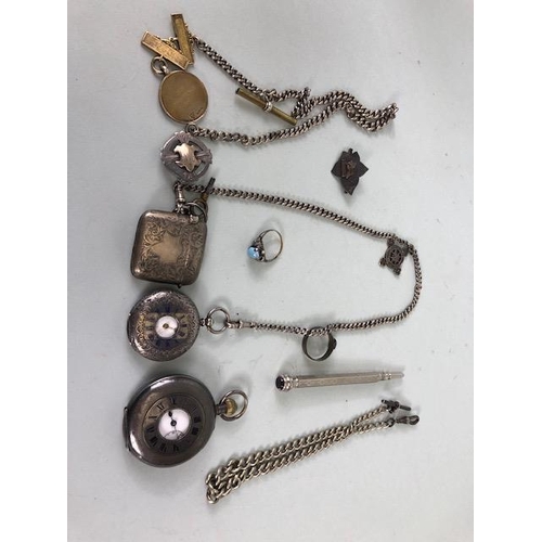 84 - Collection of mostly silver curios to include a Silver Pocket watch and Fob Watch, Albert and Silver... 