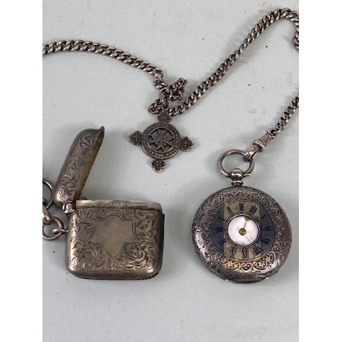 84 - Collection of mostly silver curios to include a Silver Pocket watch and Fob Watch, Albert and Silver... 