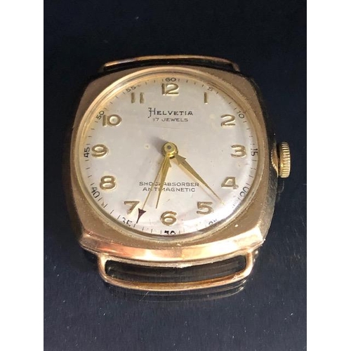 85 - Vintage 9ct gold Helvetia 17 Jewels Swiss watch marked 17 Jewels, Shockabsorber, Antimagnetic (weigh... 