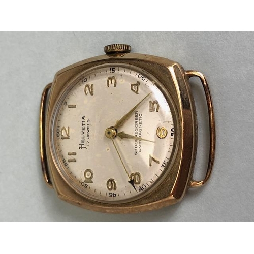 85 - Vintage 9ct gold Helvetia 17 Jewels Swiss watch marked 17 Jewels, Shockabsorber, Antimagnetic (weigh... 