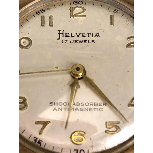 85 - Vintage 9ct gold Helvetia 17 Jewels Swiss watch marked 17 Jewels, Shockabsorber, Antimagnetic (weigh... 