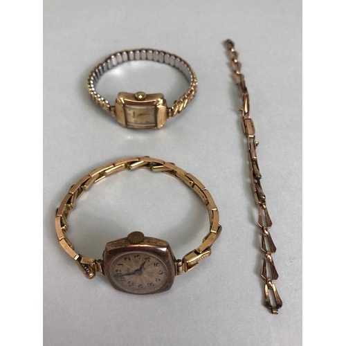 89 - Two 9ct Gold cased vintage ladies watches with one spare 9ct Gold expandable watch bracelet