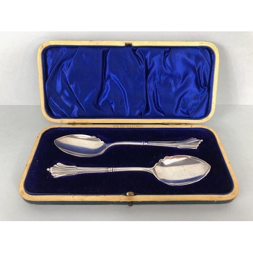 9 - Pair of Edwardian Silver hallmarked and cased spoons, hallmarked for Sheffield 1905 by maker James D... 