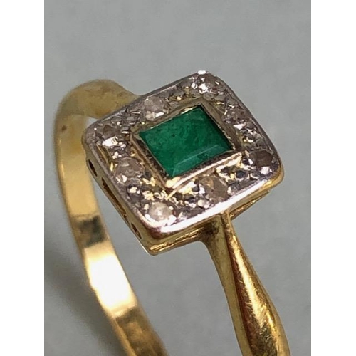 90 - 18ct yellow Gold and Platinum Emerald and Diamond set ring in an Art Deco style the ring the head ap... 