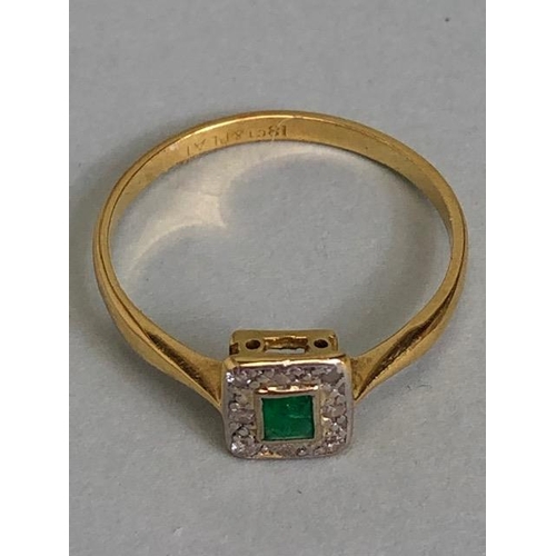 90 - 18ct yellow Gold and Platinum Emerald and Diamond set ring in an Art Deco style the ring the head ap... 