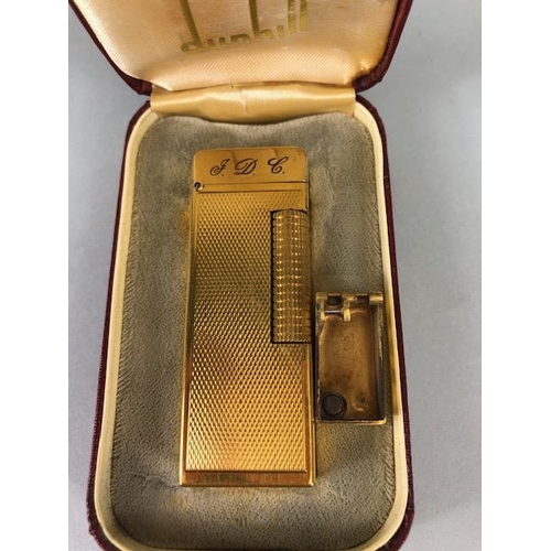 93 - Dunhill, Vintage Gold Plated Dunhill Rollagas Lighter, flip top engraved with initials and a spare e... 