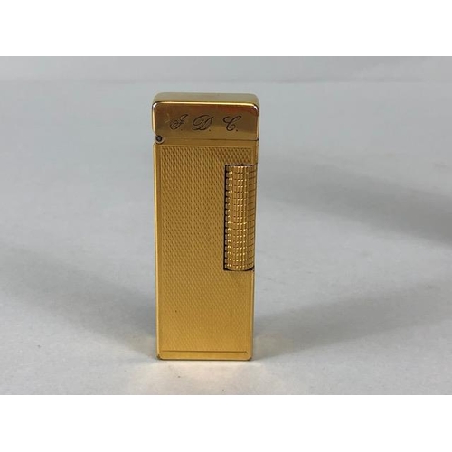 93 - Dunhill, Vintage Gold Plated Dunhill Rollagas Lighter, flip top engraved with initials and a spare e... 